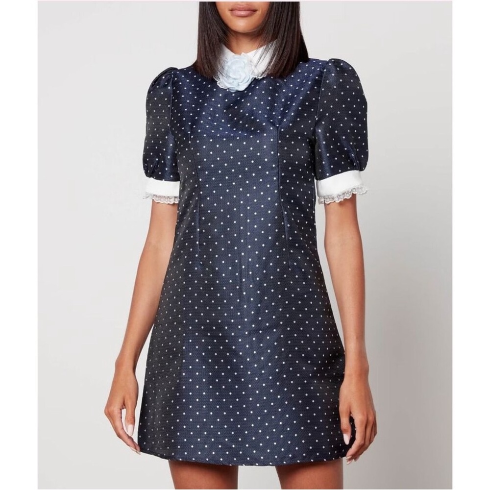 Sister Jane Laguna Polka-Dot Jacquard Collared Mini Shirt Dress M/ 8 NEW